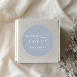 Soft Dusty Blue Love Is Sweet Wedding Favor Ronde Sticker