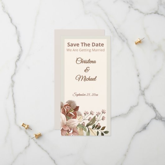 Soft Dusty Rose Floral Wedding Save The Date (Voorkant / Achterkant in situ)