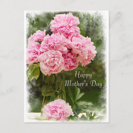 Soft Edged Pink Peonies Moederdag Briefkaart (Voorkant)