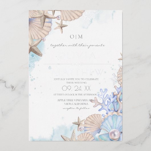 Soft Elegant Ocean Beach Wedding Invitation (Recto)