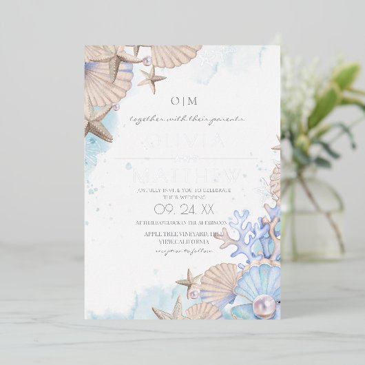 Soft Elegant Ocean Beach Wedding Invitation (Debout devant)