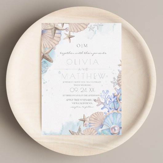 Soft Elegant Ocean Beach Wedding Invitation