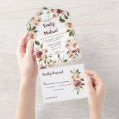 Soft Elegant Rozen Burgundy Cream Lijst All In One Uitnodiging (Afscheurbaar)
