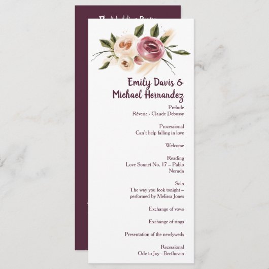 Soft Elegant Rozen Burgundy Cream Lijst Programma (Voorkant / Achterkant)