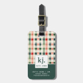 Soft evergreen gingham monogram bagagelabel (Voorkant verticaal)