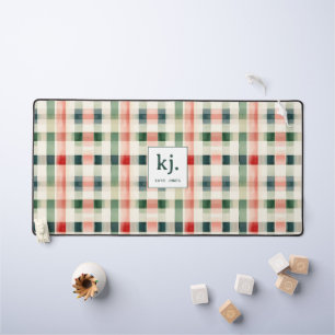Soft evergreen gingham monogram bureaumat