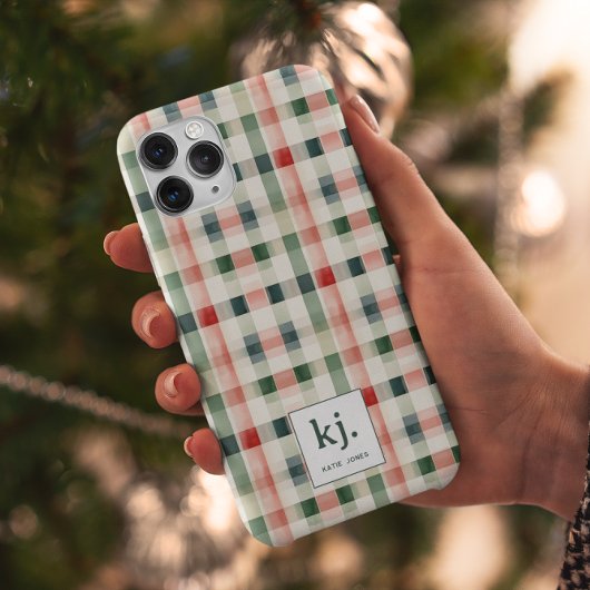 Soft evergreen gingham monogram Case-Mate iPhone case