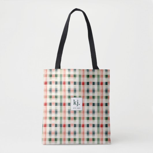 Soft evergreen gingham monogram draagtas (Voorkant)