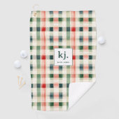 Soft evergreen gingham monogram golfhanddoek (Insitu)