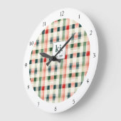 Soft evergreen gingham monogram grote klok (Hoek)