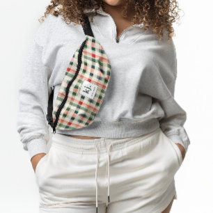 Soft evergreen gingham monogram heuptasje