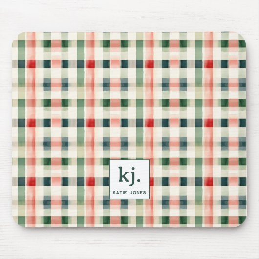Soft evergreen gingham monogram muismat (Voorkant)