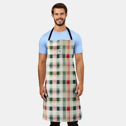 Soft evergreen gingham monogram schort (Gedragen)