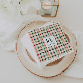 Soft evergreen gingham monogram servet