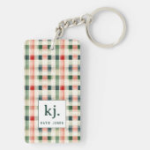 Soft evergreen gingham monogram sleutelhanger (achterkant)