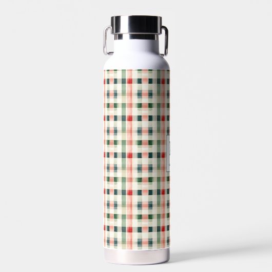Soft evergreen gingham monogram waterfles (Voorkant)