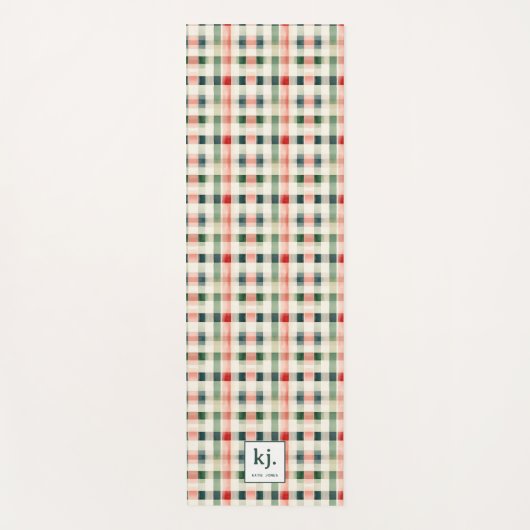 Soft evergreen gingham monogram yogamat (Voorkant)