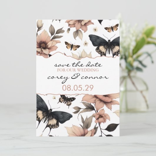 Soft Floral Butterflies Save The Date (Staand voorkant)