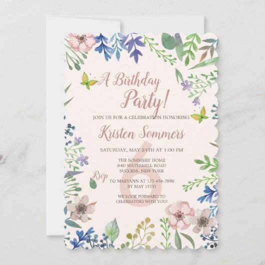 Soft Floral Invitation Kaart (Voorkant)