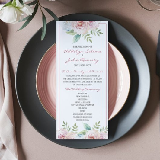 Soft Floral Spring Waterverf Wedding Ceremony Programma