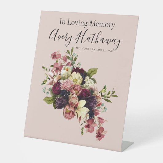 Soft Florals Celebration of Life Reclamebord Met Voetstuk (Voorkant)