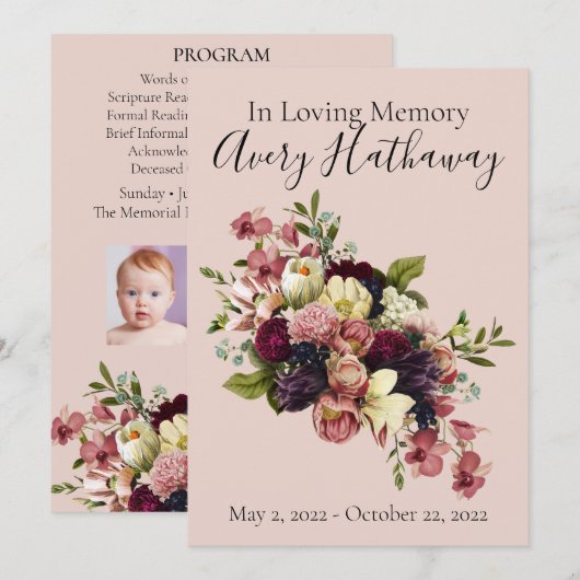 Soft Florals Custom Funeral Memorial Programme Kaart (Voorkant / Achterkant)