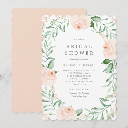Soft Garden Florals Bridal Shower Invitation Kaart (Voorkant / Achterkant)
