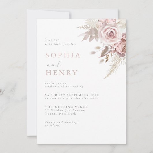 Soft Gentle Blush Floral Wedding Invitation (Devant)