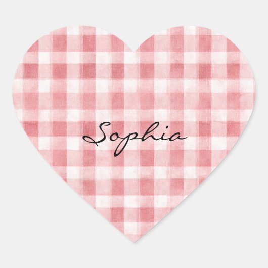 Soft Girly Pink White Plaid Stripes   Hart Sticker (Voorkant)