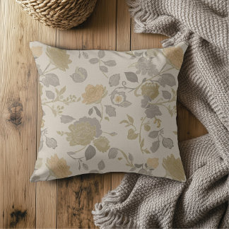 Soft Gold Beige Peach Gray Modern Farmhouse Floral Kussen