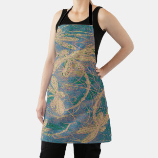 Soft Gold Dragonflies on Vintage Turquoise & Lilac Schort