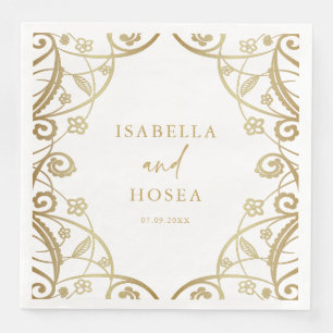 Soft Gold Glitter Bloemen Kant Bruiloft Servet