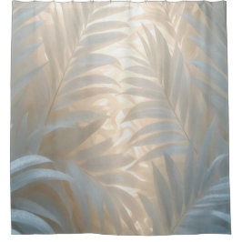 Soft gold-lit white palm leaves watercolor douchegordijn