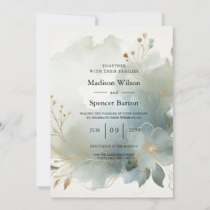 Soft Golden Dusty Blue Romance Wedding Kaart