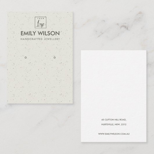 SOFT GRAY CERAMIC TEXTURE EARRING DISPLAY LOGO VISITEKAARTJE (Voorkant / Achterkant)