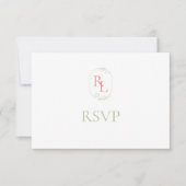 Soft Green & Coral Monogramme Mariage RSVP (Devant)