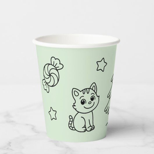Soft Green Cute Girl and Cat Christmas Design Papieren Bekers (Voorkant)