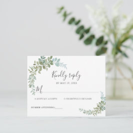 Soft Green Eucalyptus Watercolor Rustic Wedding RSVP Kaartje