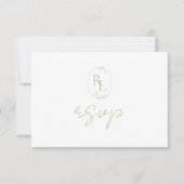Soft Green Floral Monogramme Mariage RSVP (Devant)