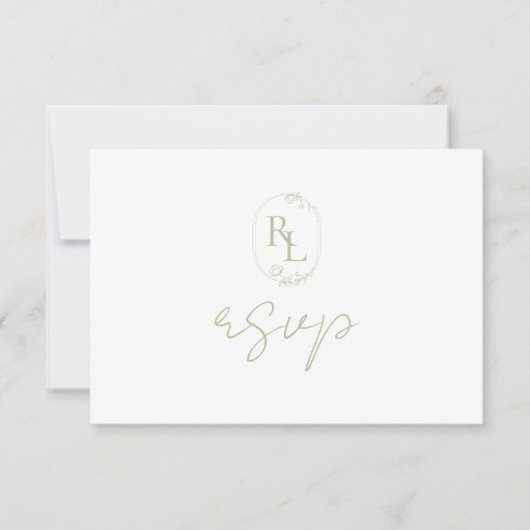 Soft Green Floral Monogramme Mariage RSVP (Devant)
