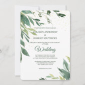 Soft Green Leaves Gold Confetti Modern Wedding Kaart (Voorkant)