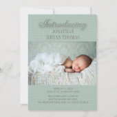 Soft Green New Baby Photo Faire-part de naissance (Devant)