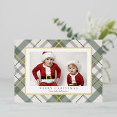 Soft Green Tartan Plaid Christmas Folie Kaart (Staand Voorkant)