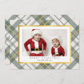 Soft Green Tartan Plaid Faux Gold Christmas Kaart (Voorkant / Achterkant)