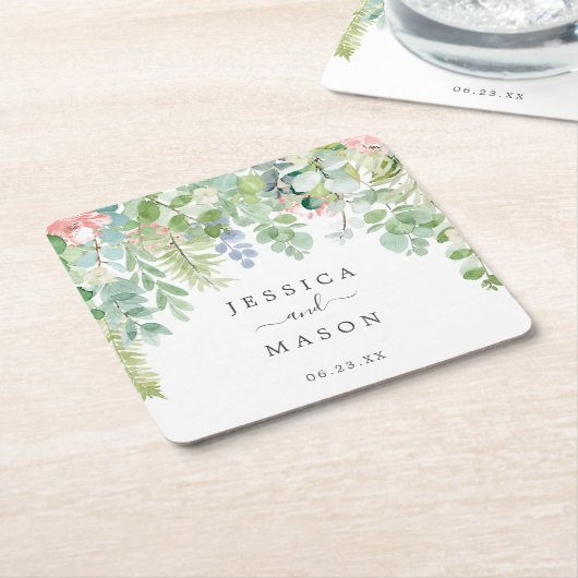 Soft Greenery bruiloft Onderzetters (Schuin)