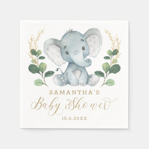 Soft Greenery Elephant Green Gold Baby shower Servet