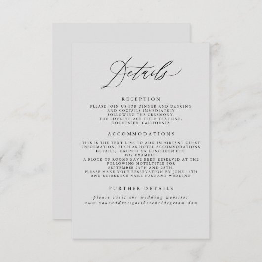 Soft Grey Bruiloft Informatie Behuizing Kaart (Voorkant / Achterkant)