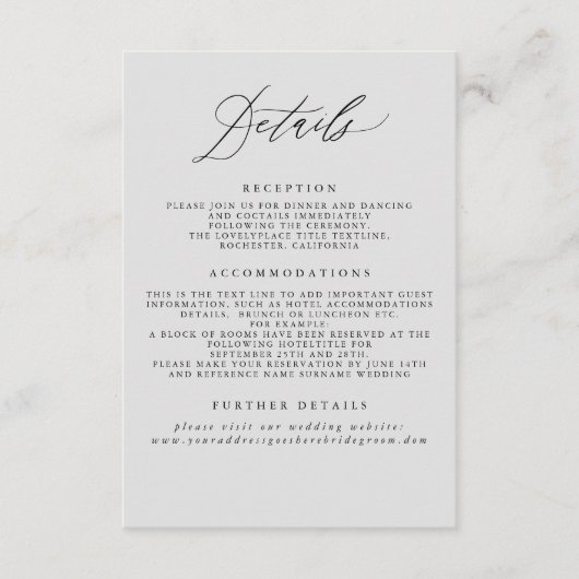 Soft Grey Bruiloft Informatie Behuizing Kaart (Voorkant)