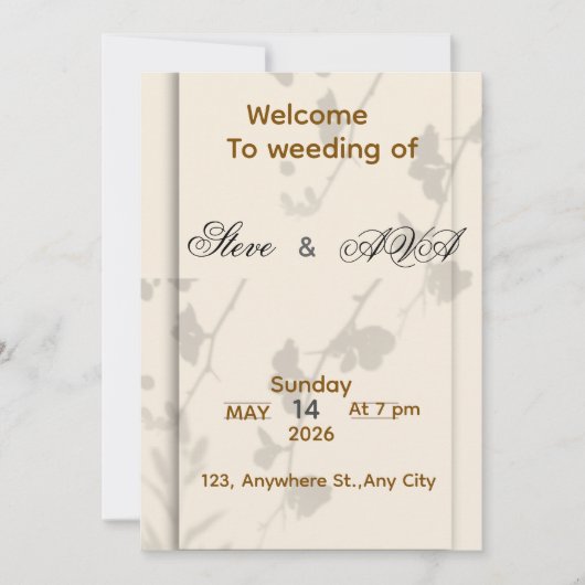 Soft Grey Elegant Wedding Invitation | Romantic & Kaart (Voorkant)