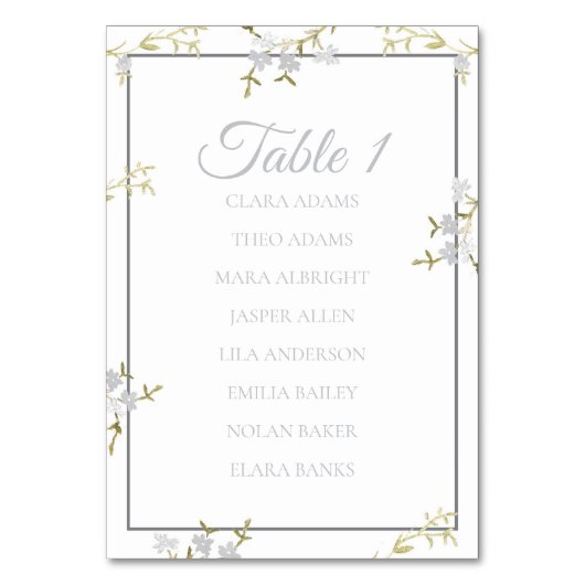 Soft Grey Floral Elegant Seating Chart Card Kaart (Voorkant)